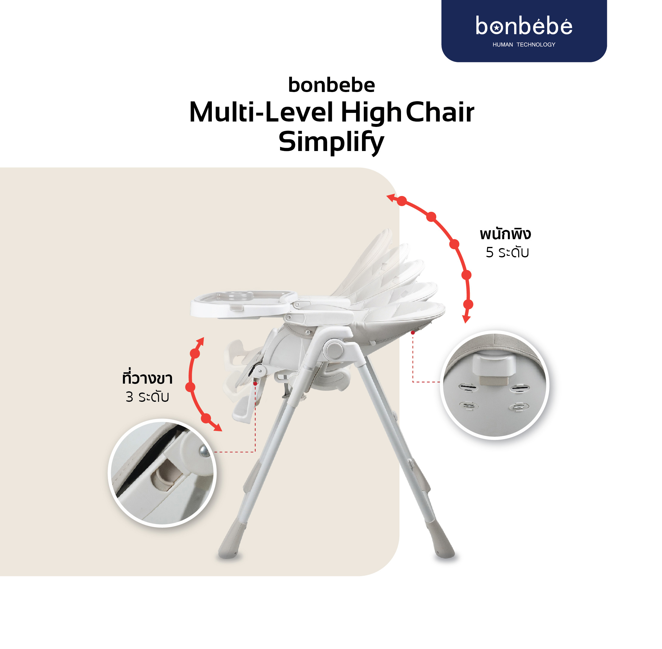 bonbebe High chair เก้าอี้นั่งกินข้าวทรงสูง สำหรับเด็ก รุ่น Simplify
