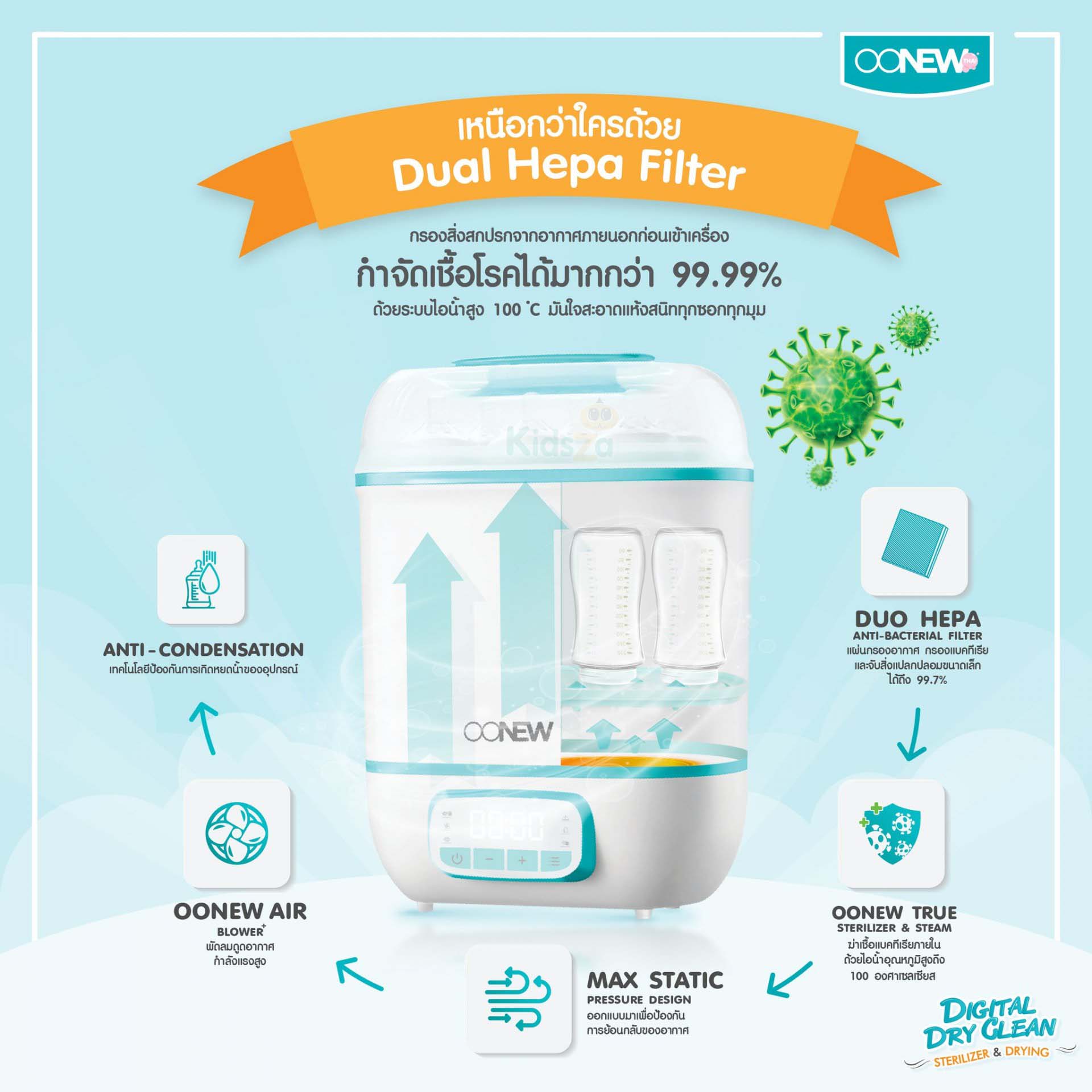 Oonew เครื่องนึ่งขวดนมพร้อมอบแห้ง เครื่องนึ่งพร้อมอบแห้งขวดนม รุ่น Digital Dry Clean