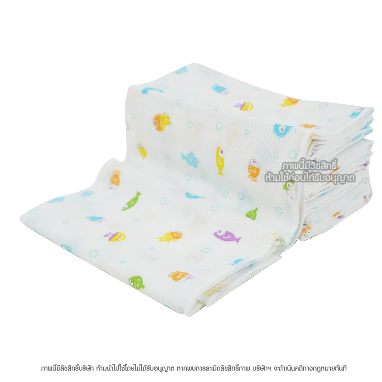 NES'S [6ผืน] [27x27นิ้ว] [ลายปลาหลากสี] ผ้าอ้อมสาลู สำหรับเด็ก