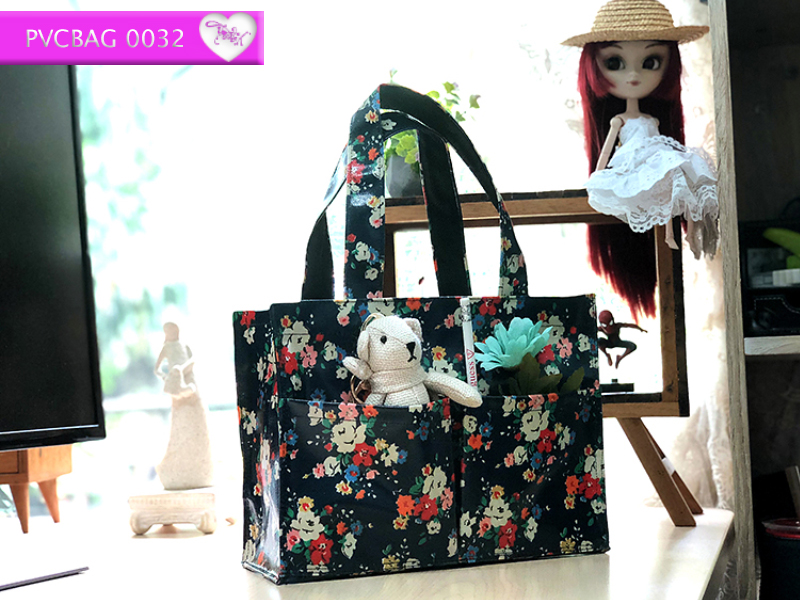 กระเป๋าผ้าเคลือบ PVC กันน้ำ ใส่เอกสาร (A5)กรม.ช่อดอกผสม