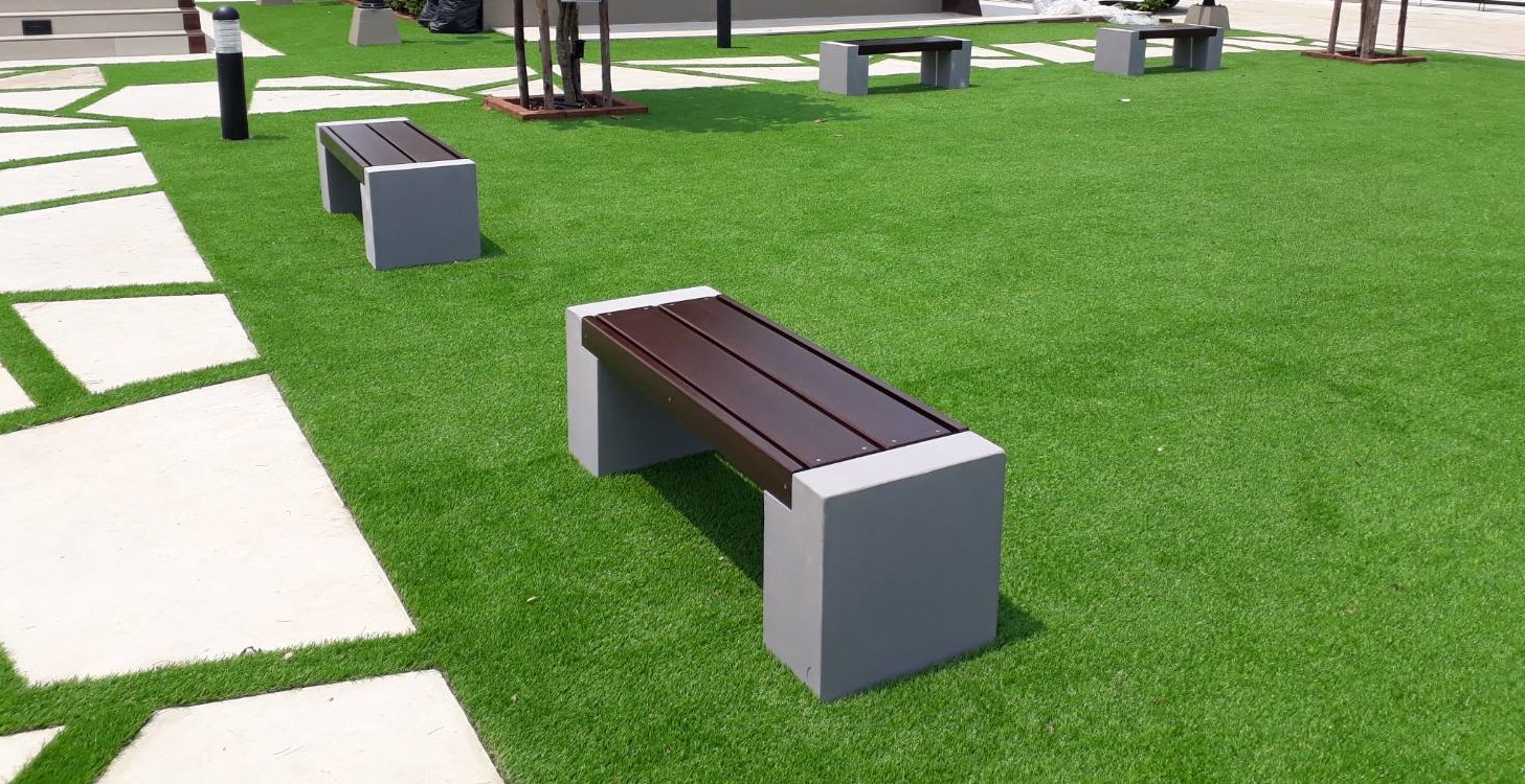 ม้านั่งสนาม บล็อคระแนงเรียบ ไม้ไฟเบอร์ซีเมนต์ สีไม้โอ๊ค BLK0201-120-O