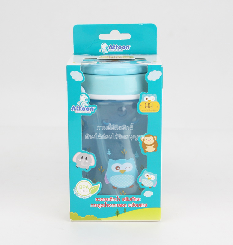 Attoon กระติกน้ำ หลอดเด้ง กระติกน้ำเด็กไปโรงเรียน แบบหมุนเปิด
