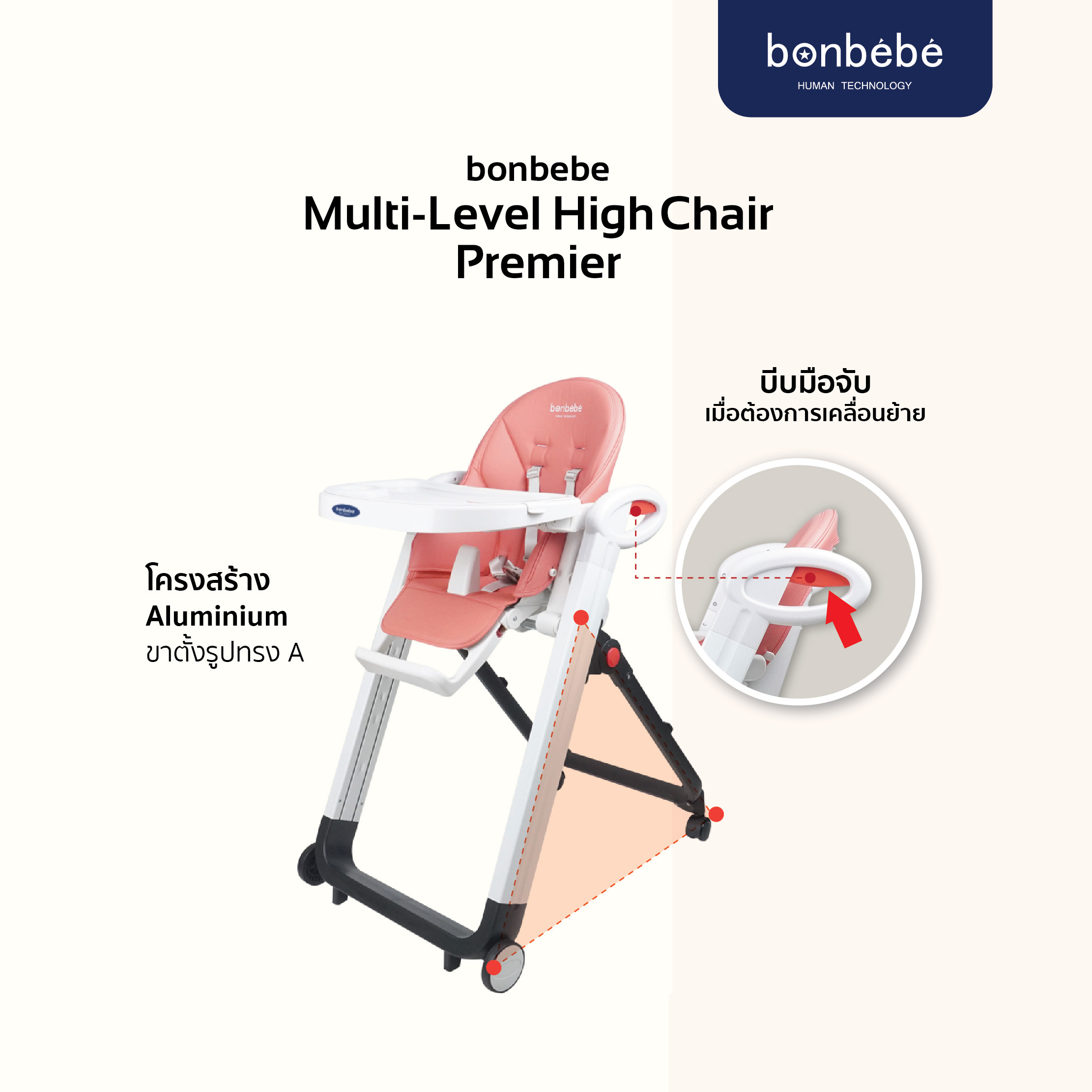 bonbebe High chair เก้าอี้นั่งกินข้าวทรงสูง สำหรับเด็ก รุ่น Premier