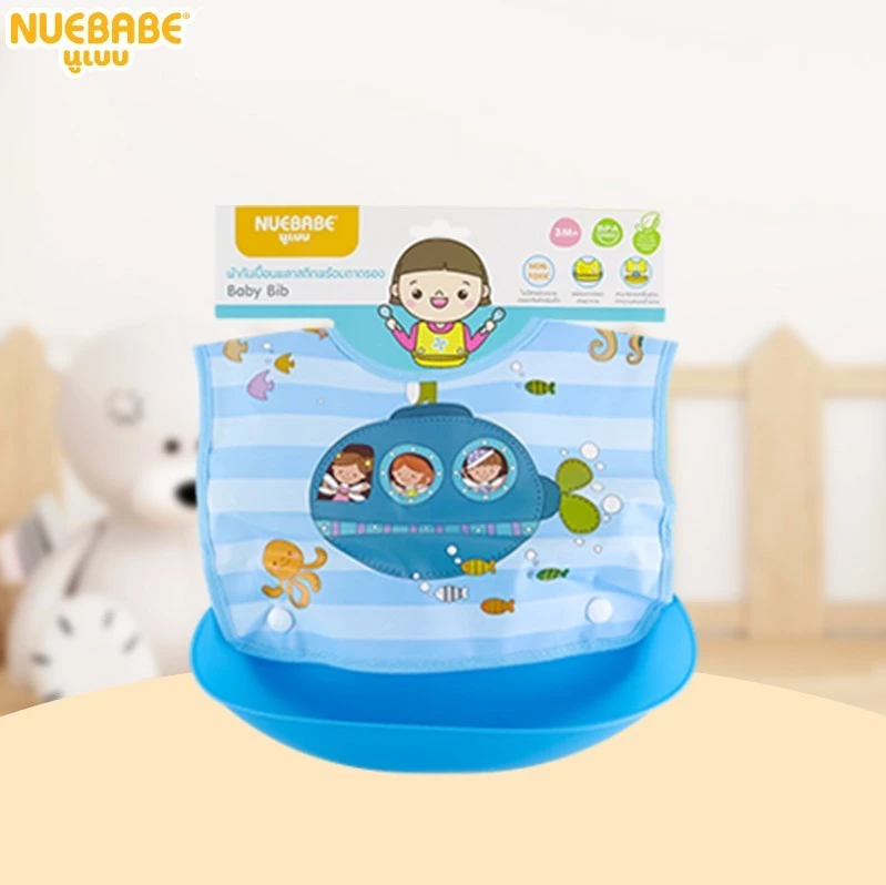 Nuebabe ผ้ากันเปื้อนพลาสติกพร้อมถาดรอง สำหรับเด็ก 6เดือนขึ้นไป