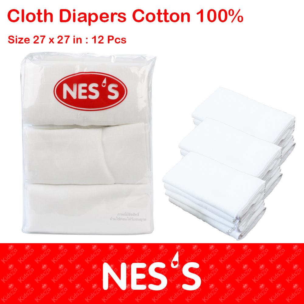 NES'S [12ผืน] [27x27นิ้ว] [สีขาวล้วน] ผ้าอ้อมสาลู เกรดอองฟอง สำหรับเด็ก
