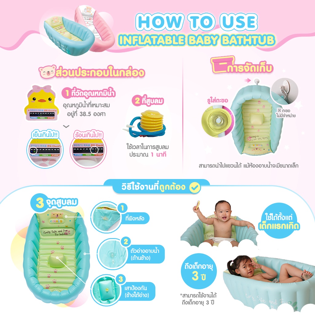 NAI-B Inflatable Baby Bathtub อ่างอาบน้ำเป่าลม สำหรับเด็ก