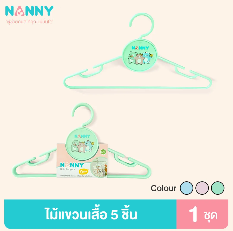 Nanny ไม้แขวนเสื้อเด็ก 5 ชิ้น ลาย Family