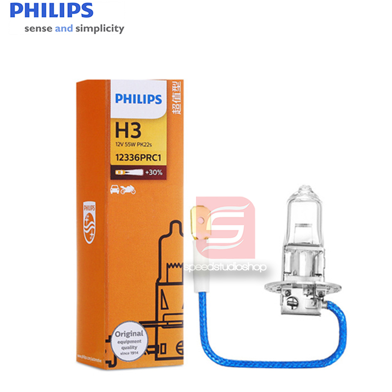 Philips หลอดไฟหน้า หลอดไฟรถยนต์ ไฟหน้า สว่างขึ้นกว่าเดิม premium vison +30% H3 55W 12V 1คู่