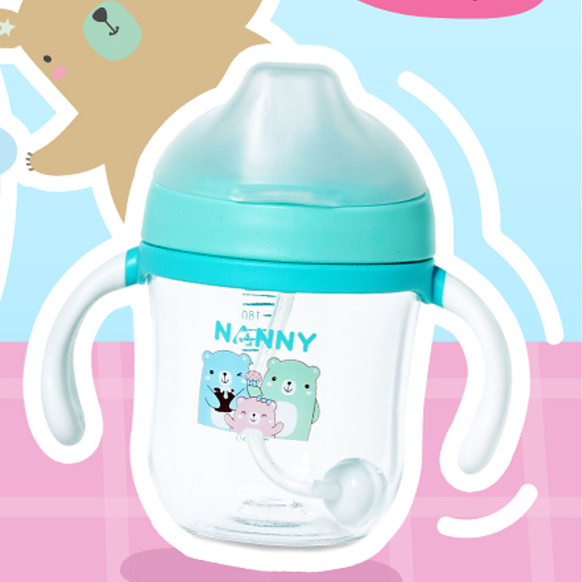 Nanny แก้วหัดดื่ม Tritan พร้อมหลอดถ่วงน้ำหนัก BPA FREE