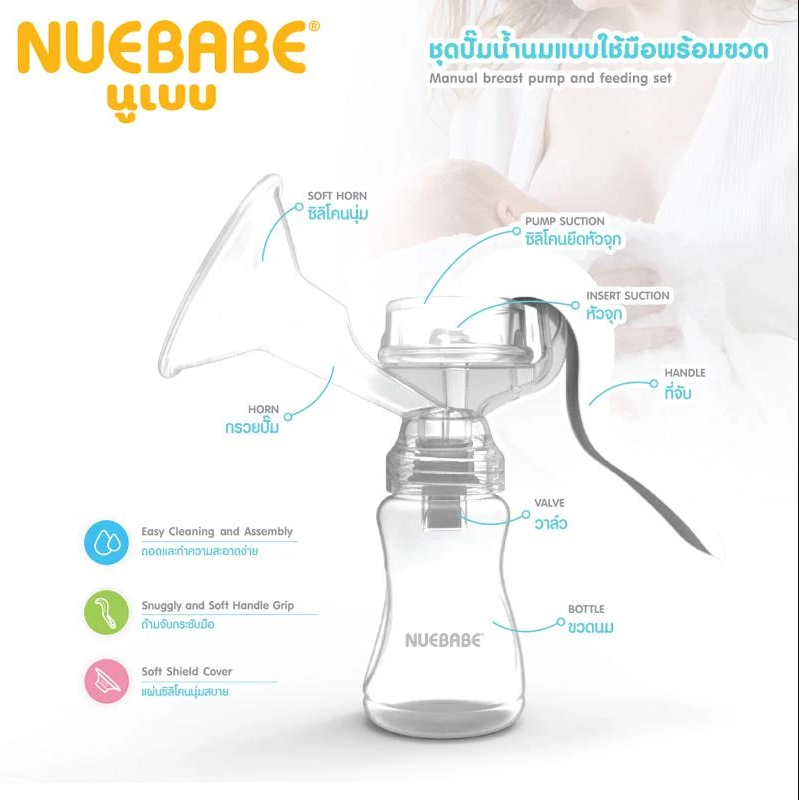 Nuebabe ชุดปั้มนมพร้อมขวด เพื่อประสิทธิภาพในการปั๊มนม เครื่องปั้มนม แบบปั้มมือ