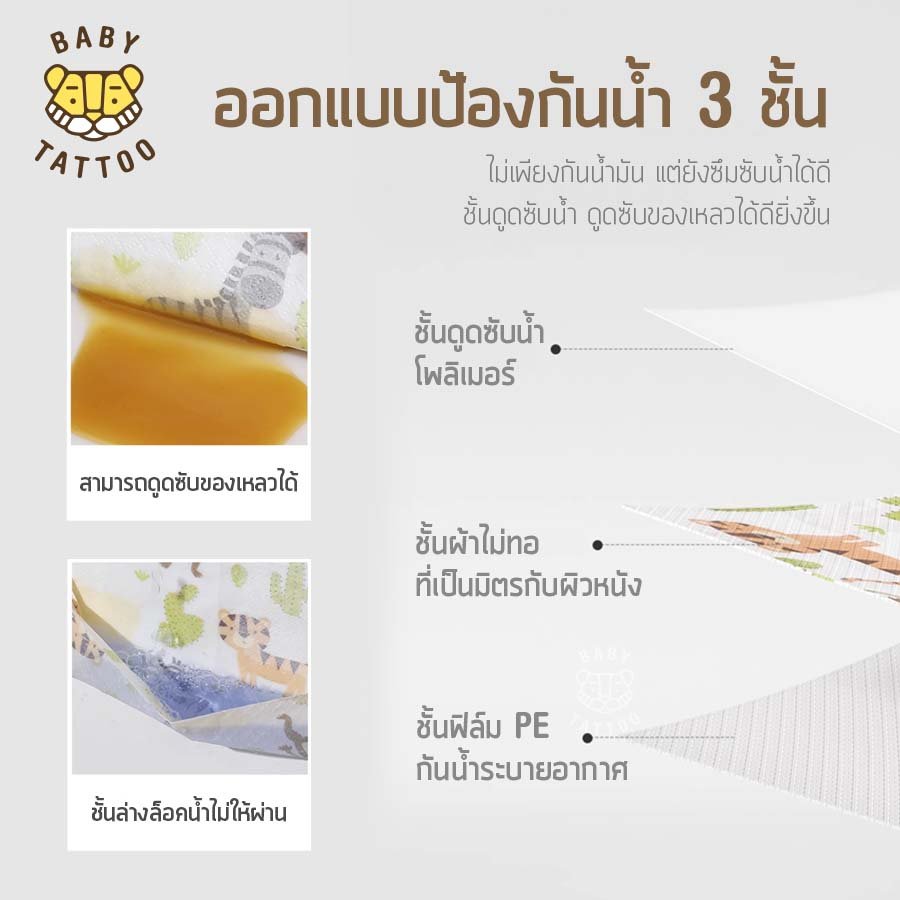 BABY TATTOO ผ้ากันเปื้อนเด็ก รองเศษอาหาร ใช้แล้วทิ้ง