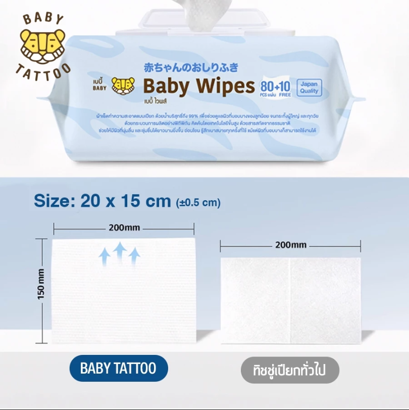 BABY TATTOO Baby Wipes ผ้าเช็ดอเนกประสงค์ ทิชชู่เปียก เบบี้ไวพ์ สำหรับเด็ก