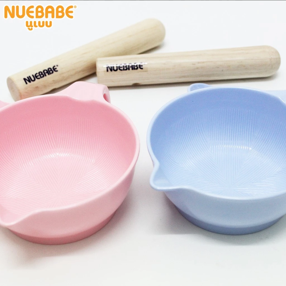 Nuebabe ชามบด อาหาร เมลามีน พร้อมช้อนและไม้บด