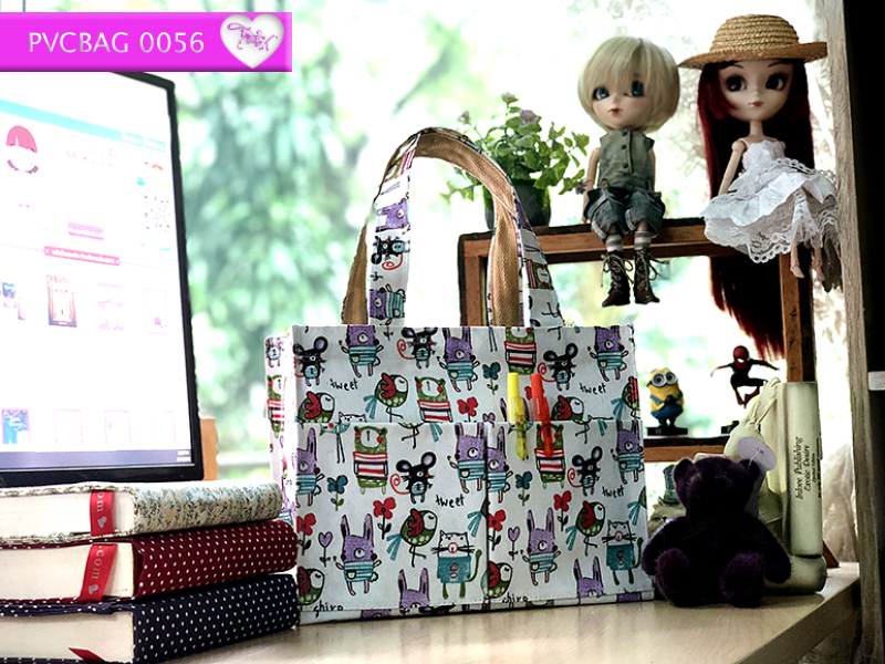 กระเป๋าผ้าเคลือบ PVC กันน้ำ ใส่เอกสาร (A5) ขาว.ลายกระต่าย