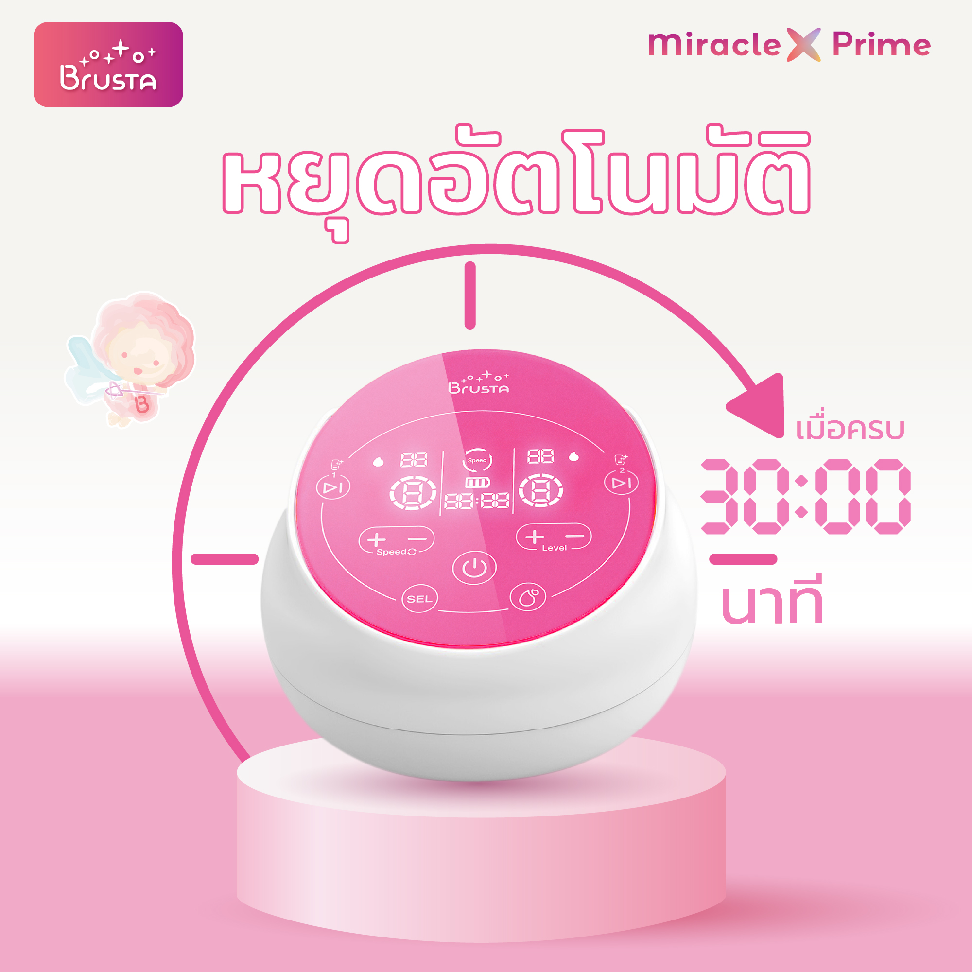 Brusta เครื่องปั๊มนมไฟฟ้า รุ่น Miracle X Prime อัจฉริยะ 2 มอเตอร์ พร้อมกรวยปั๊มนม