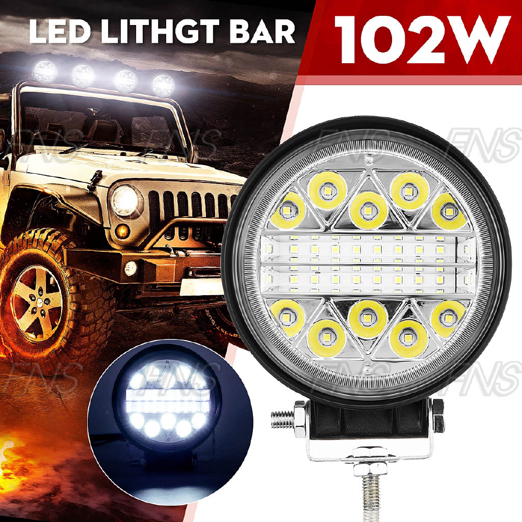 ไฟตัดหมอก ไฟสปอร์ตไลท์ 34LED ไฟตัดหมอกทรงกลม ไฟแฟลช ไฟกะพริบ 12-24V 102W สำหรับ รถยนต์ มอเตอร์ไซค์ ออฟโรด 4WD ATV 1 ชิ้น ทรงกลม