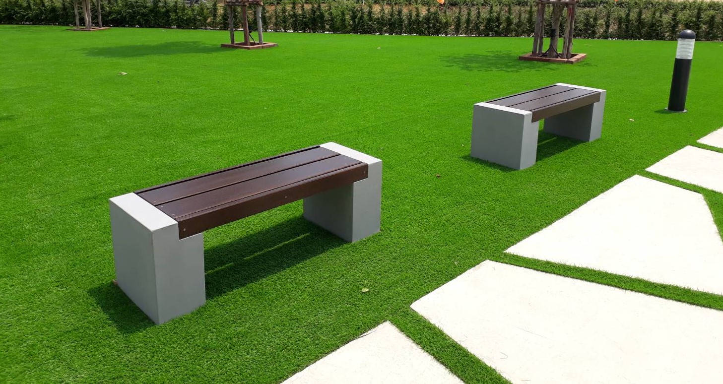 ม้านั่งสนาม บล็อคระแนงเรียบ ไม้ไฟเบอร์ซีเมนต์ สีไม้โอ๊ค BLK0201-120-O