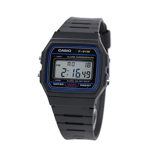 นาฬิกาข้อมือ Casio Resin Strap รุ่น F-91W-1DG - Black/Blue (Imported)