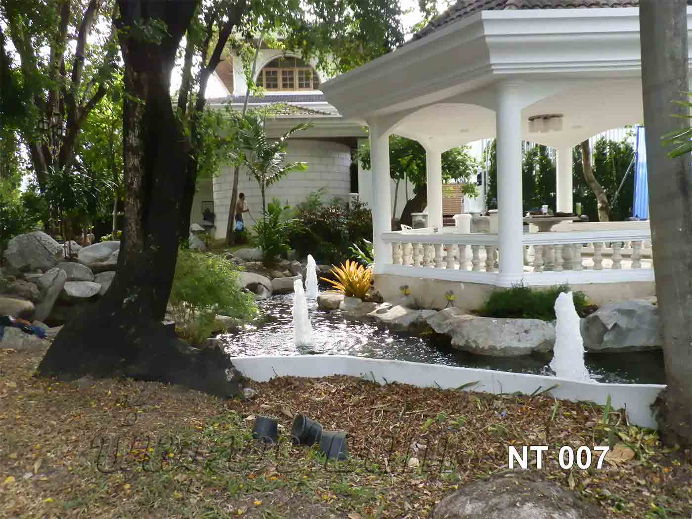 น้ำพุแต่งสวน บ่อ Free Form ต้นสน 6 หัว ที่บ้าน คุณานันทกุล