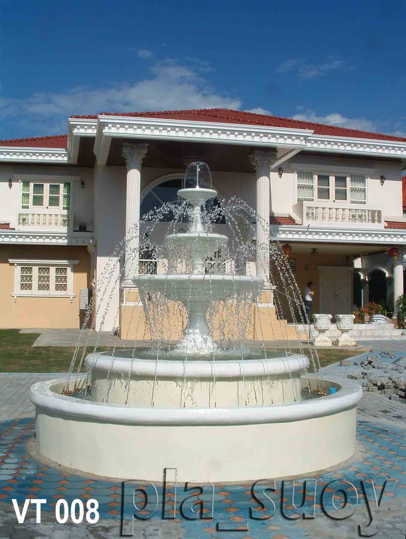 บ่อน้ำพุวงกลม ทรงพานน้ำพุ 3 ชั้น บ้านคุณวิเทพ