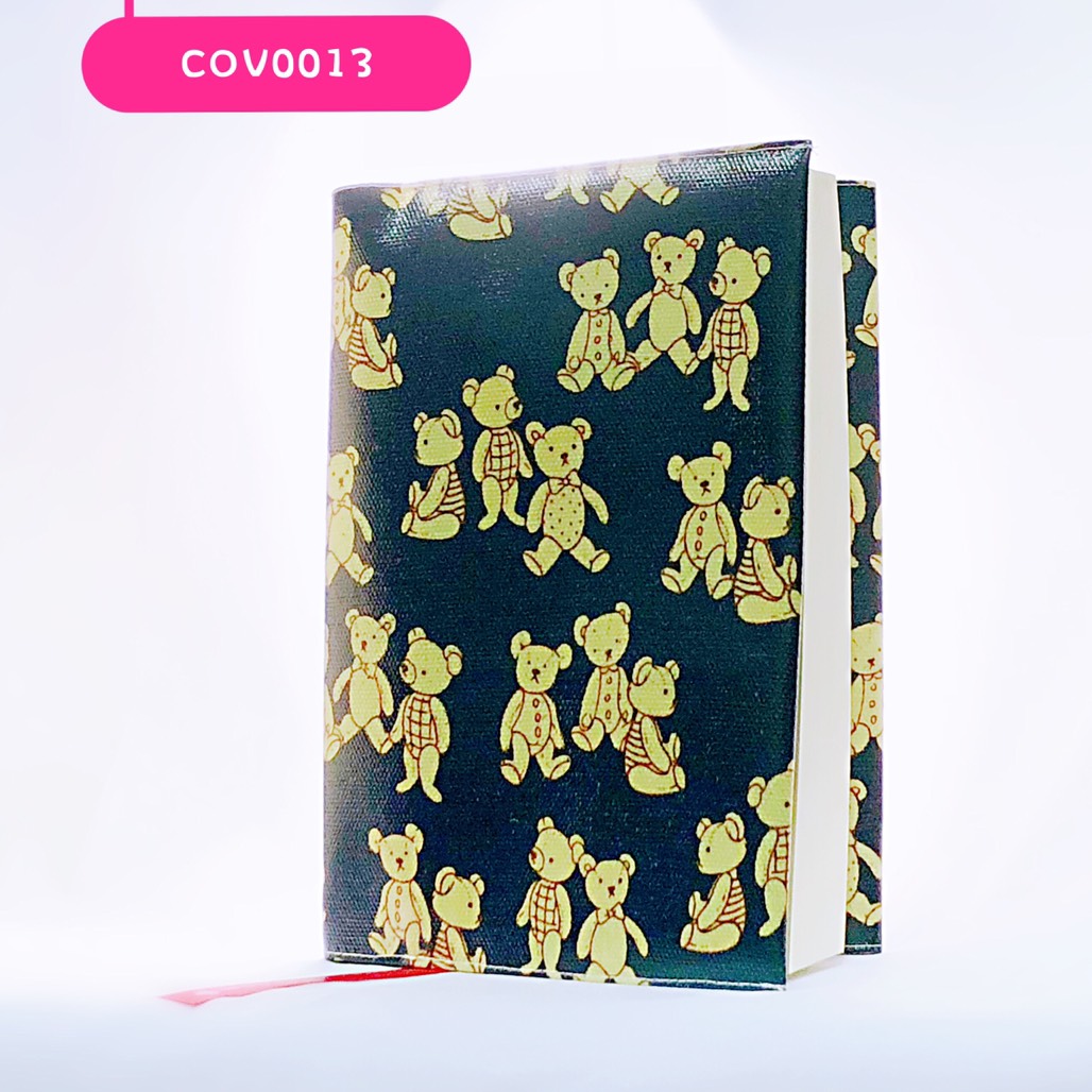 ปกผ้าเคลือบกันน้ำ พื้นสีกรม ตุ๊กตาหมี ขนาด 8
