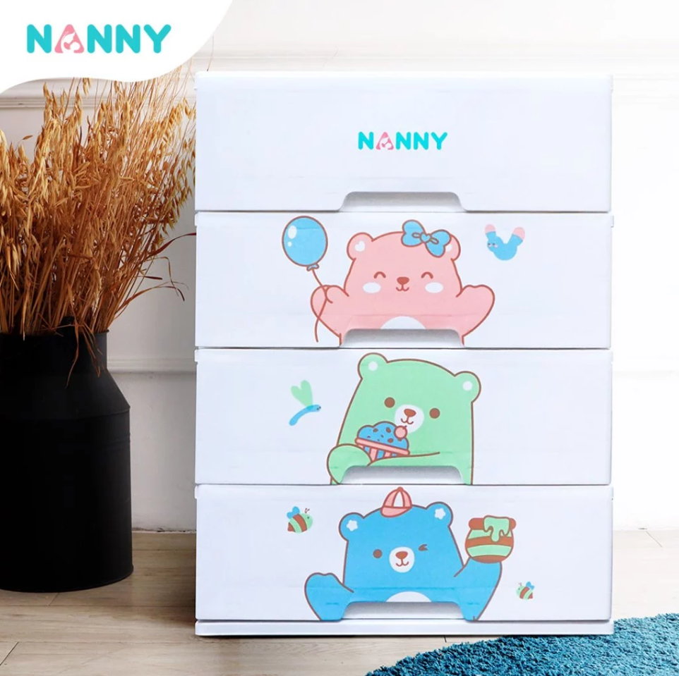 Nanny แนนนี่ ลิ้นชัก อเนกประสงค์ 4 ชั้น รุ่น S4-2998 ลาย Family สำหรับเก็บของเล่น ของใช้ เสื้อผ้าเด็ก