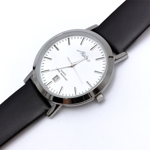 Metro นาฬิกาข้อมือผู้ชายสายหนังดำ-หน้าปัดขาว รุ่น 20125M-W