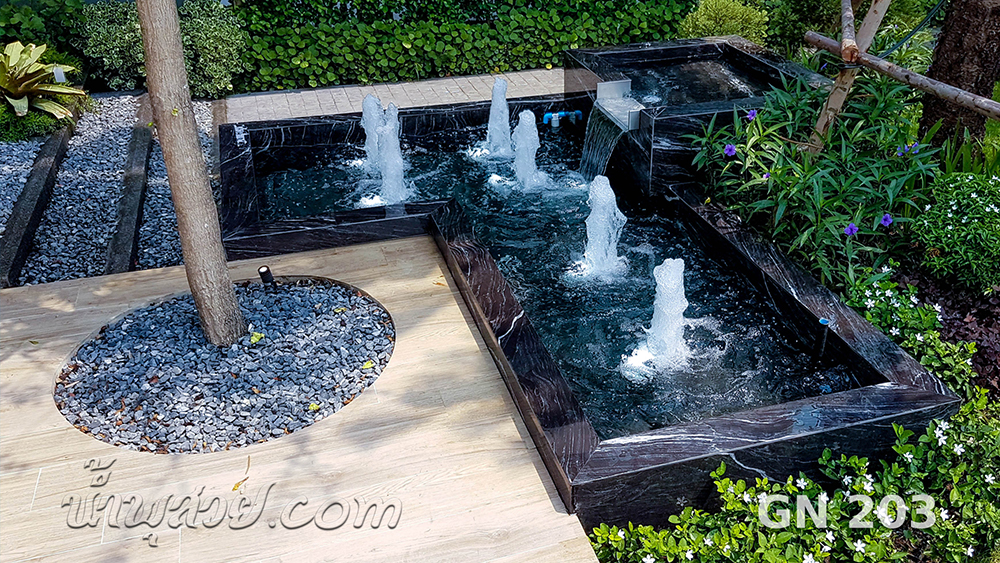 น้ำพุต้นสน บ่อทรงสี่เหลี่ยม คุณกอล์ฟ บ้าน นันทวัน พระราม9 - ศรีนครินทร์