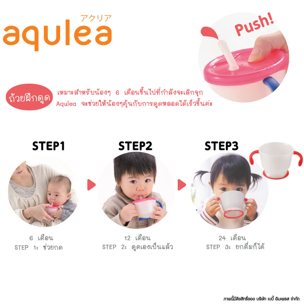 Richell ถ้วยฝึกดูด ถ้วยฝึกดูดหลอด แก้วหลอดดูด Aqulea Cup