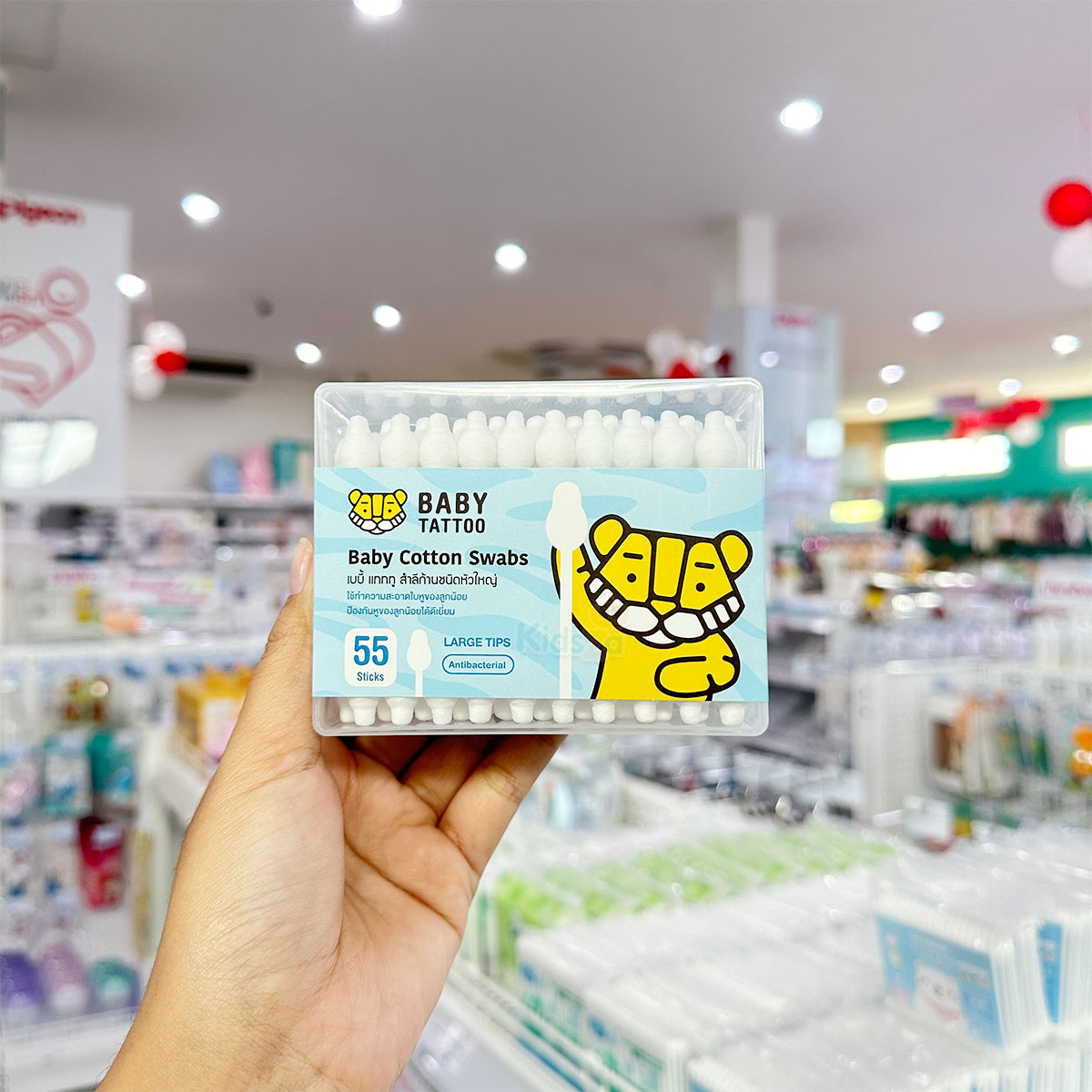 BABY TATTOO สำลีก้าน ชนิดหัวใหญ่ สำหรับเด็ก 1 กล่อง 55 ชิ้น