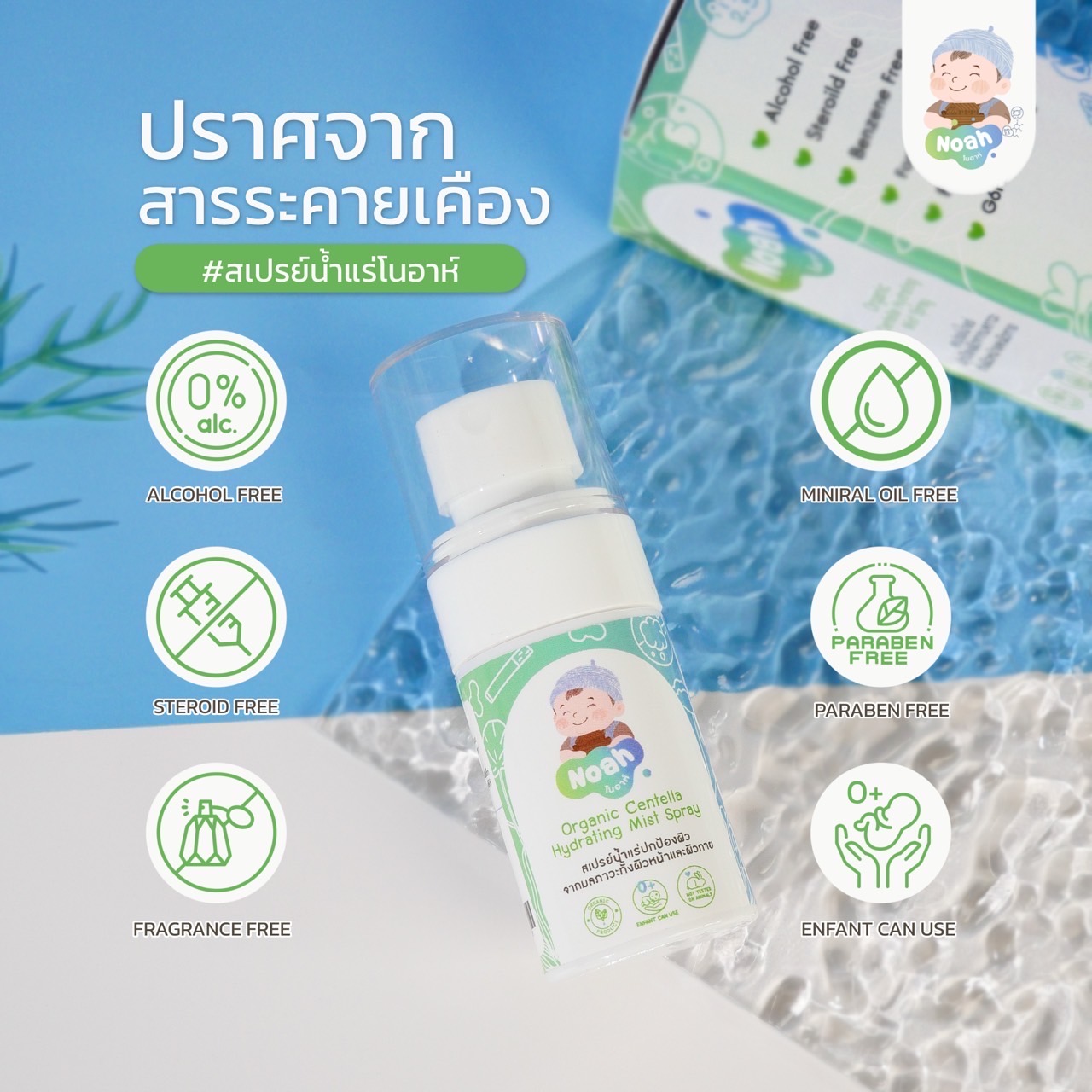 Noah โนอาห์ สเปรย์น้ำแร่ ปกป้องผิวจากมลภาวะ ออร์แกนิค ใช้ได้ทั้งผิวหน้าและผิวกาย สำหรับเด็ก 30 มล.