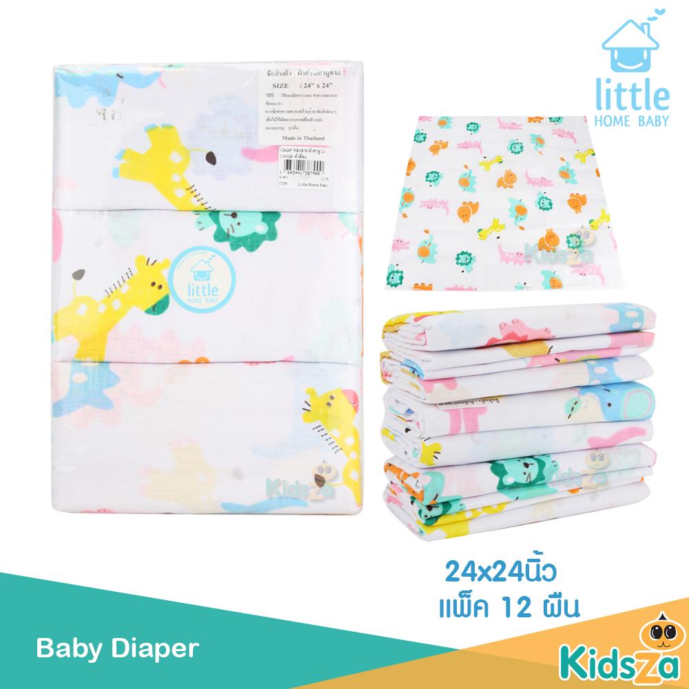 Little Home Baby [12ผืน] [24x24นิ้ว] [คละลาย] ผ้าอ้อมสาลู พิมพ์ลาย สำหรับเด็ก