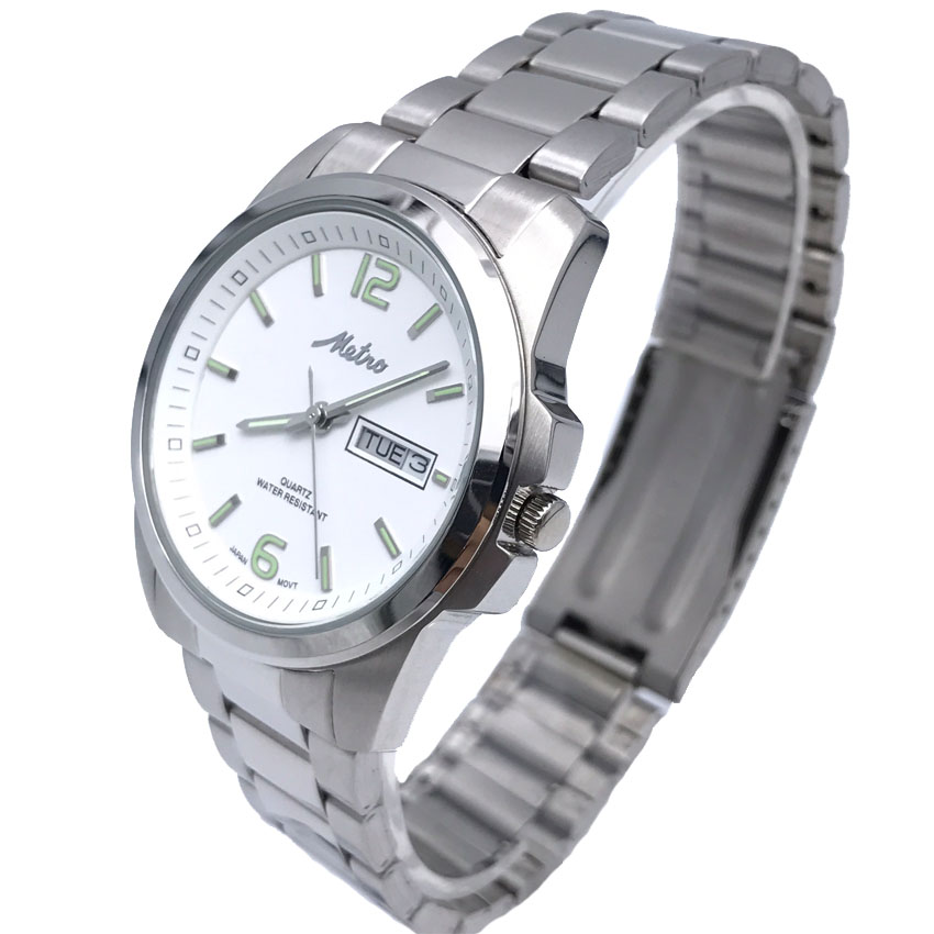 Metro นาฬิกาข้อมือผู้ชายแสตนเลสหน้าขาว รุ่น 8327M-SW