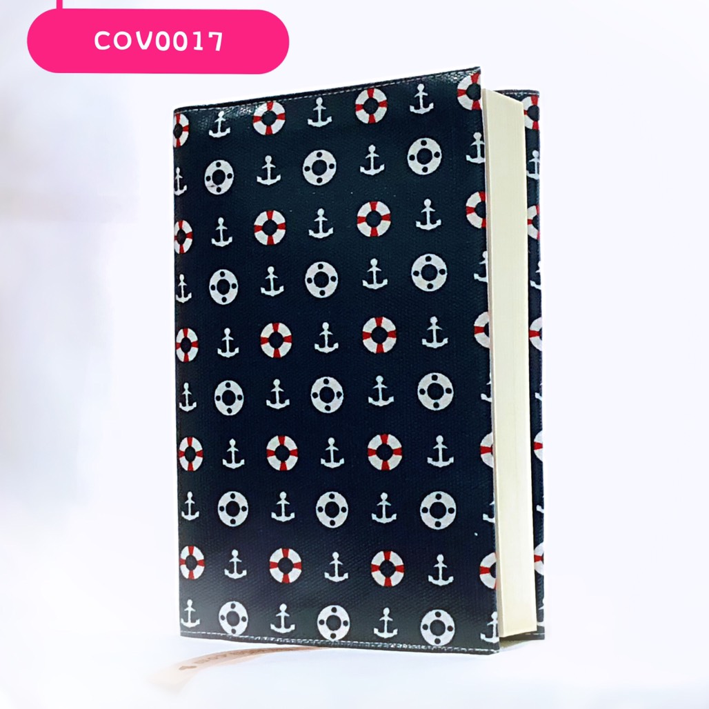 ปกผ้าเคลือบกันน้ำ พื้นกรม ลายสมอเรือ ขนาด 8" ( Pocket Book )