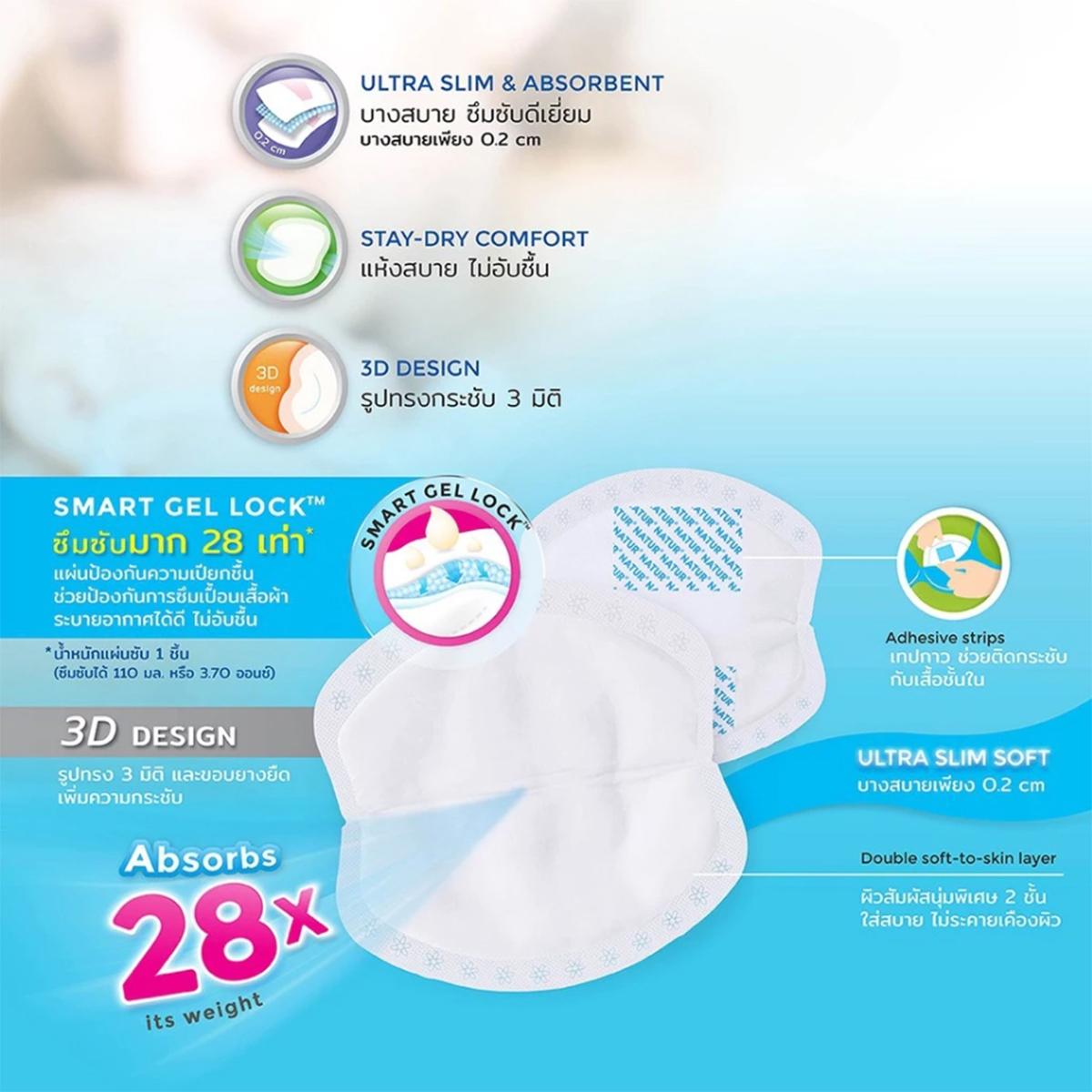 NATUR แผ่นซับน้ำนมแม่ Disposable Breast Pads