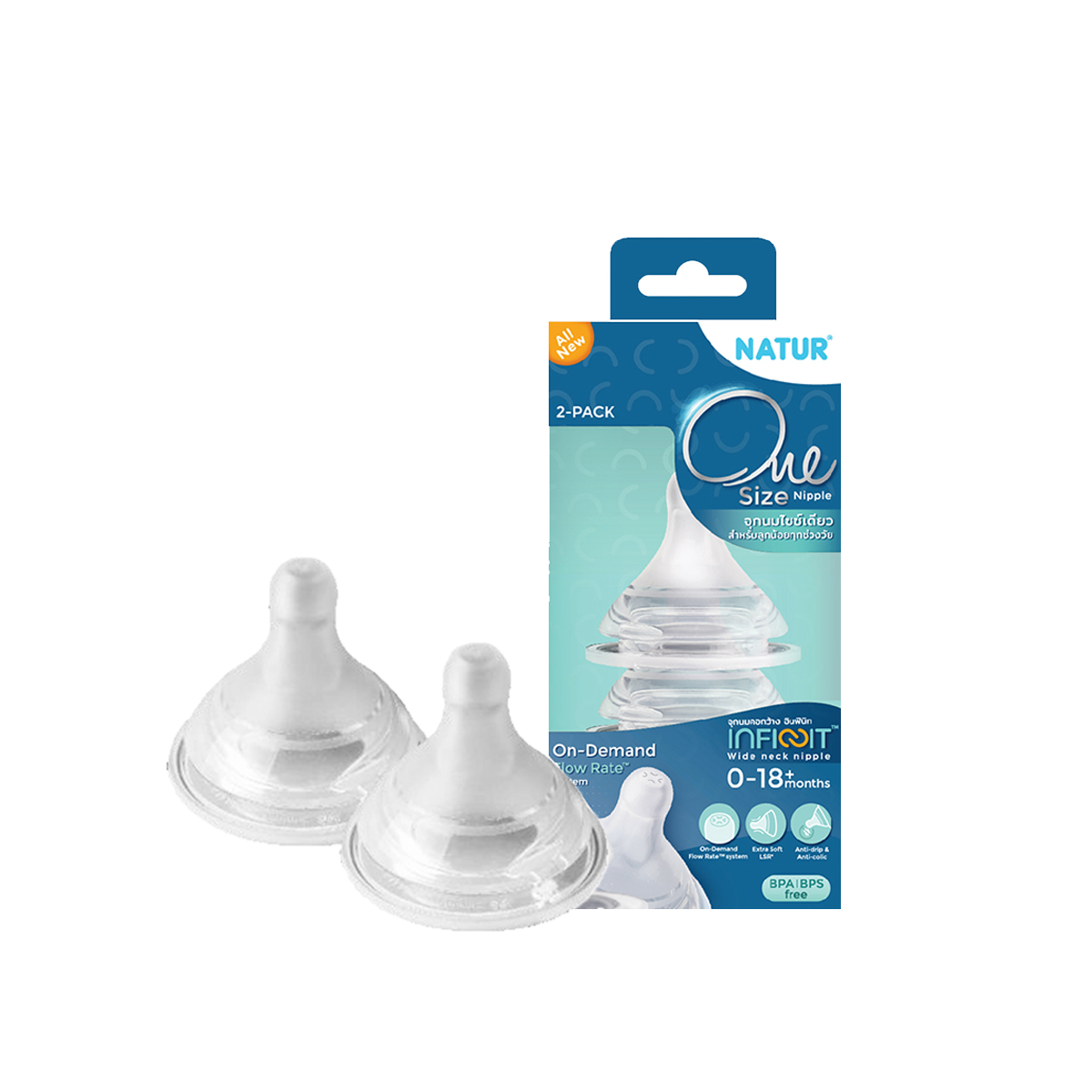 NATUR Infinit One Size จุกนมคอกว้าง รุ่น อินฟินิท สำหรับเด็กช่วงวัย 0-18 เดือน