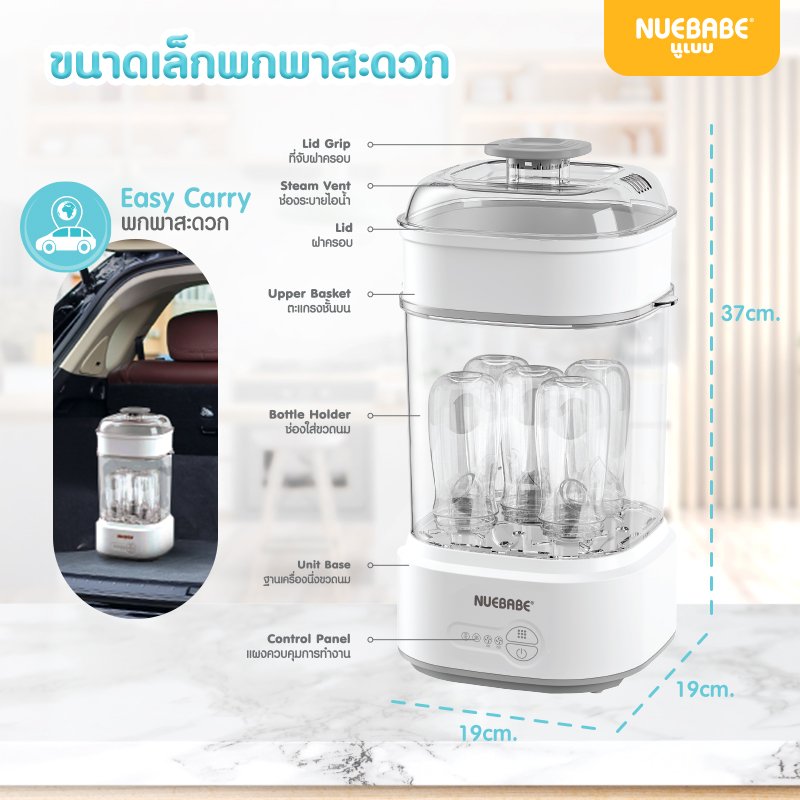 Nuebabe เครื่องนึ่งขวดนมไฟฟ้า พร้อมอบแห้ง ผลิตภัณฑ์ขจัดคราบตะกอน