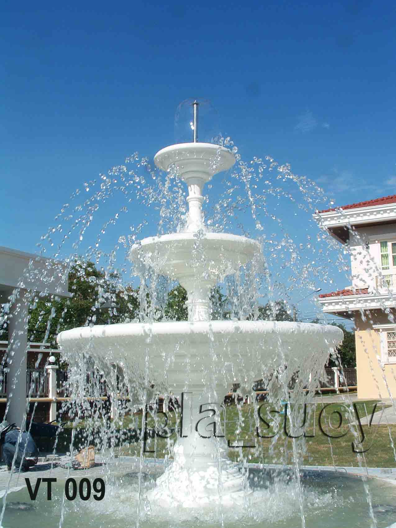 บ่อน้ำพุวงกลม ทรงพานน้ำพุ 3 ชั้น บ้านคุณวิเทพ