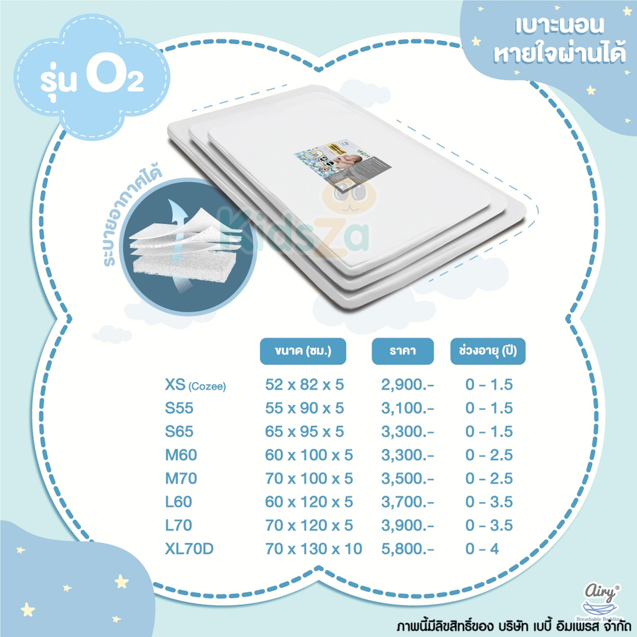 Airy เบาะนอนหายใจผ่านได้ รุ่น O₂ แอร์รี่ โอทู เบาะนอนเด็กทารก ที่นอนเด็กทารกแรกเกิด ที่นอนเด็กทารก