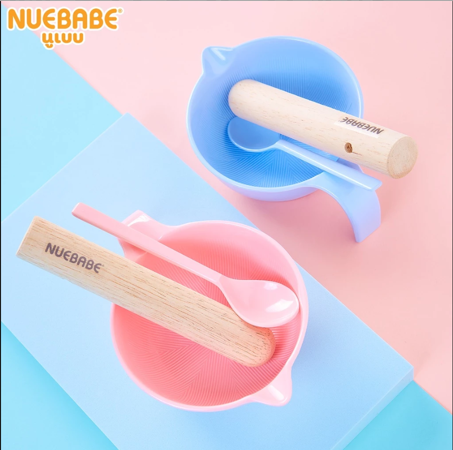 Nuebabe ชามบด อาหาร เมลามีน พร้อมช้อนและไม้บด