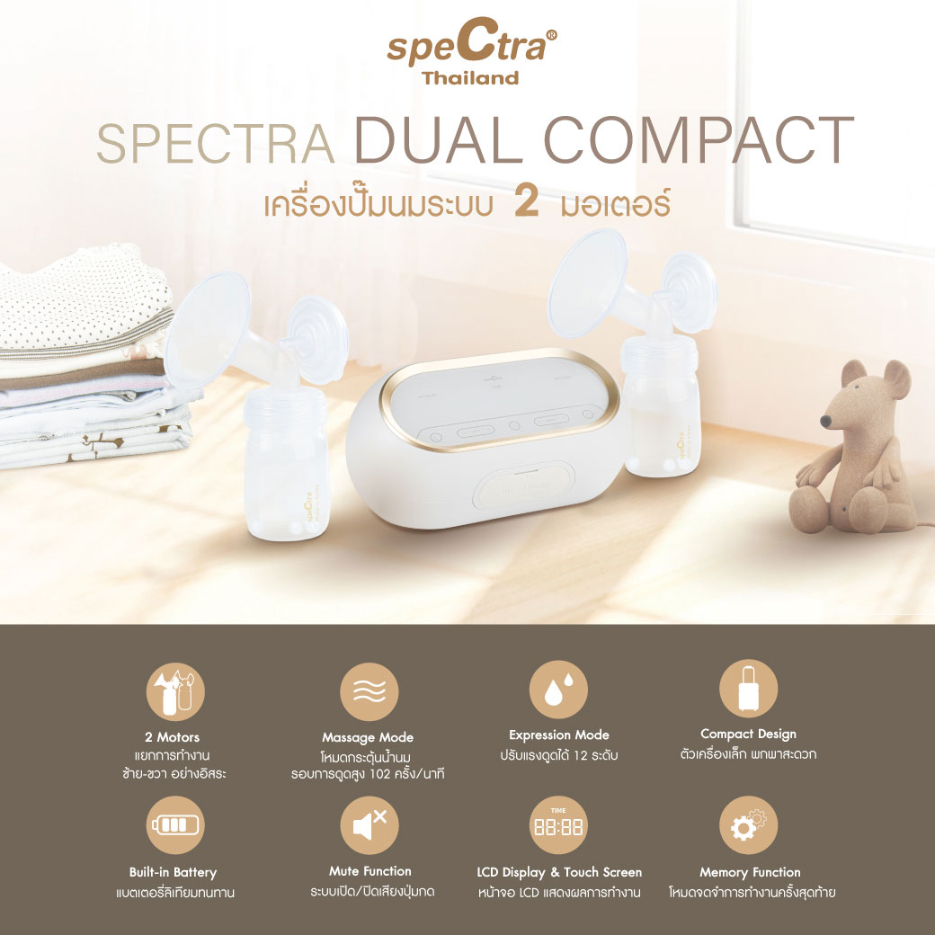 Spectra เครื่องปั๊มนมไฟฟ้า ปั๊มคู่ ระบบ 2 มอเตอร์ รุ่น Dual Compact