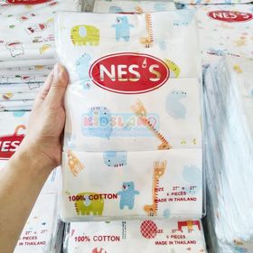 NES'S [6ผืน] [27x27นิ้ว] [ลายสัตว์] ผ้าอ้อมสาลู สำหรับเด็ก