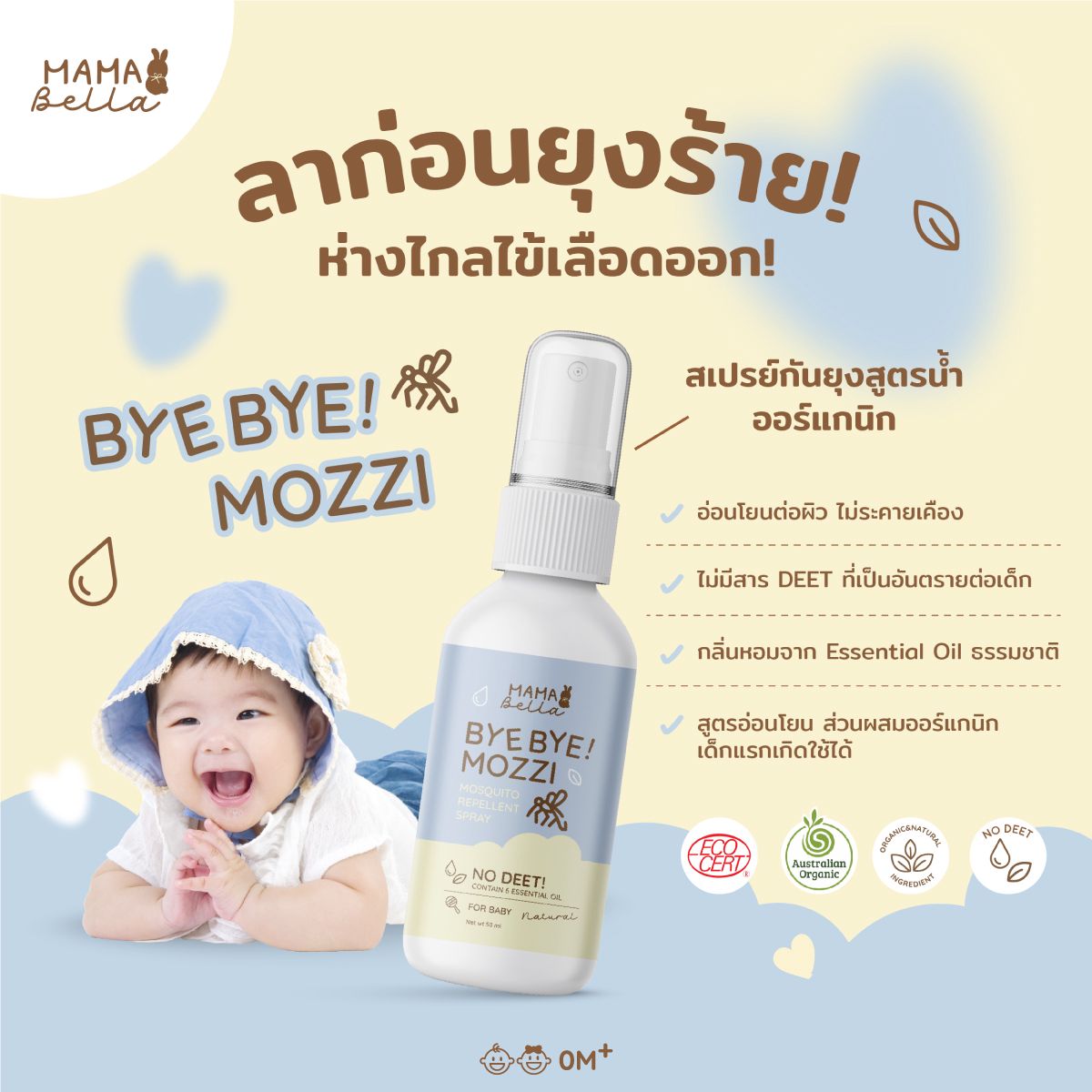 Mamabella สเปรย์กันยุง สูตรน้ำ สำหรับเด็ก Bye Bye Mozzi