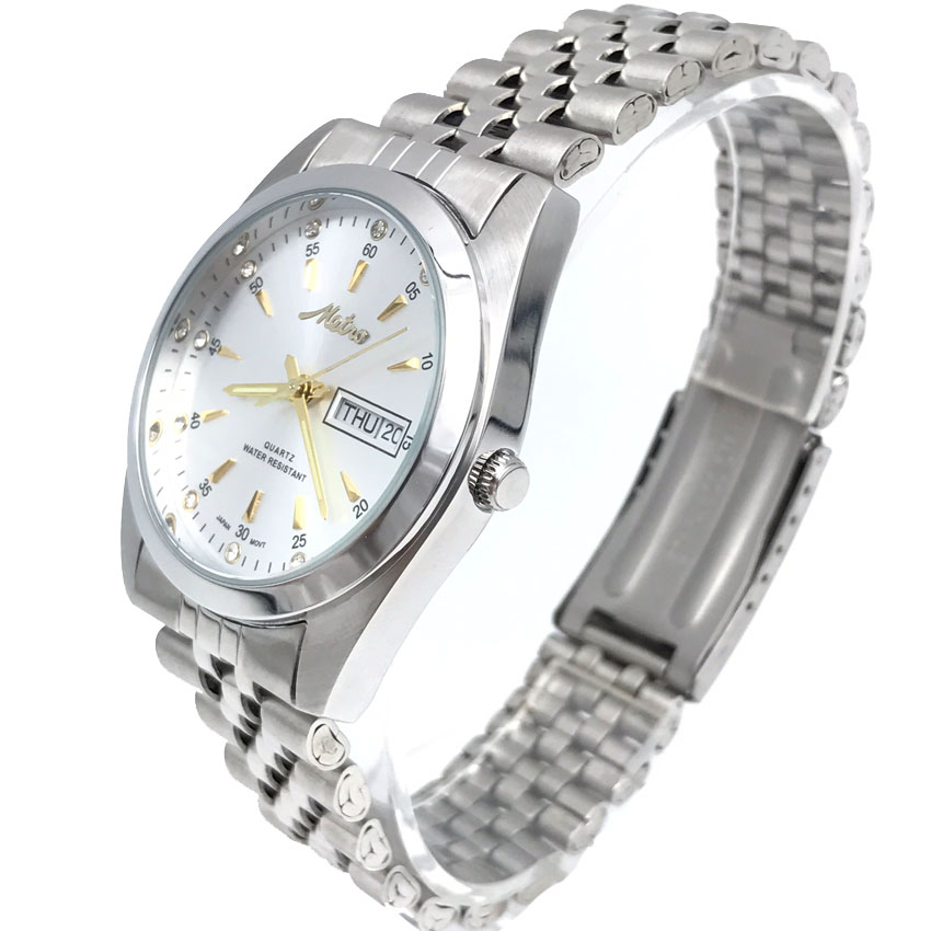 Metro นาฬิกาข้อมือผู้ชายแสตนเลสหน้าขาว รุ่น 1114M-SW