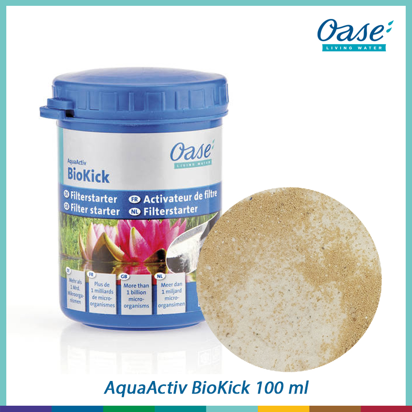 Oase AquaActiv BioKick 100 ml แบคทีเรียเริ่มต้นเพื่อสร้างสมดุลทางชีวภาพในบ่อ สำหรับบ่อปริมาณน้ำ 5,000 ลิตร