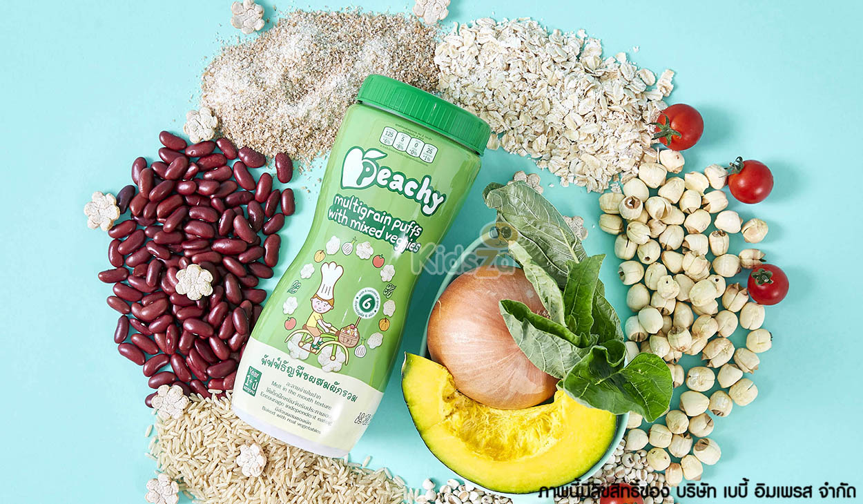 Peachy อาหารว่าง พัฟฟ์ธัญพืช คุกกี้ ผสมผักผลไม้ เหมาะสำหรับเด็กอายุ 1 ปีขึ้นไป