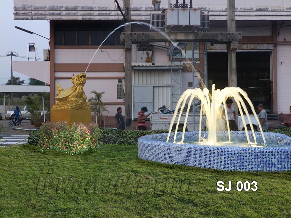 บ่อน้ำพุประติมากรรมเต่ามังกร ที่บ.สหเจริญ บางพลี