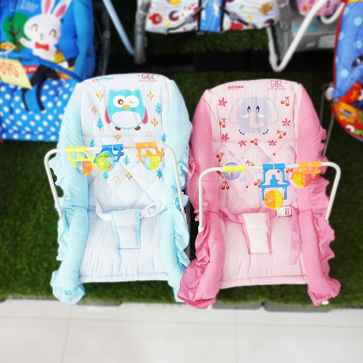 Attoon เปลเด็กอ่อน เปลโยก พิมพ์ลาย โยกได้ เข็นได้ รับน้ำหนักได้ 13 กก.