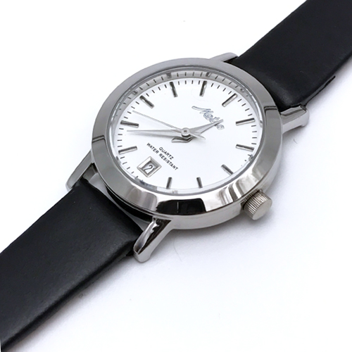 Metro นาฬิกาข้อมือผู้หญิงสายหนังดำ-หน้าปัดขาว รุ่น 20125L-W