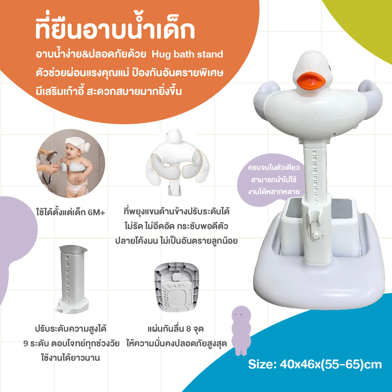 Bubble Beans อ่างอาบน้ำเด็กมีขาตั้ง เบาะเปลี่ยนผ้าอ้อม ที่ยืนอาบน้ำ ฟองน้ำ สำหรับเด็ก